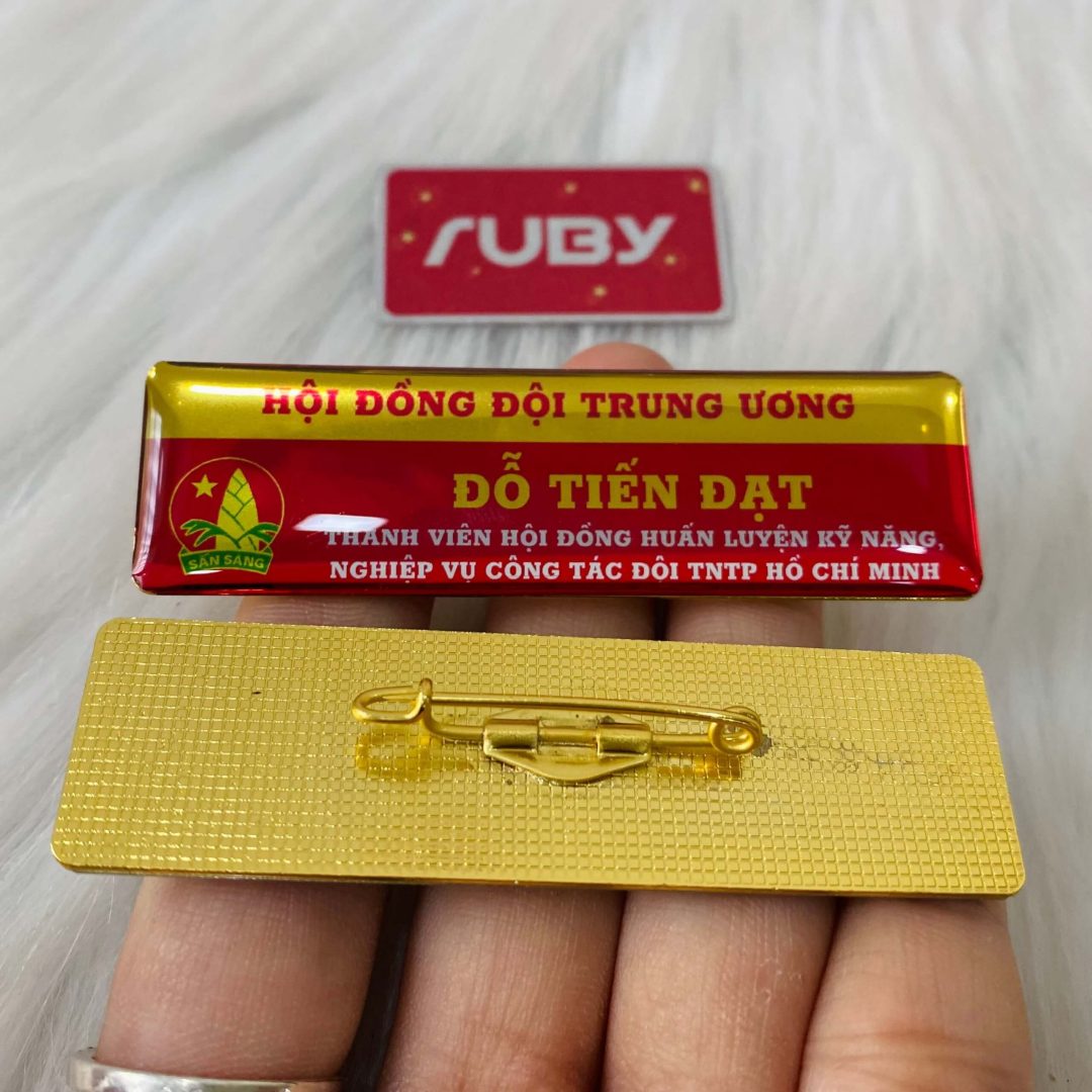 ảng tên Hội đồng Đội Trung ương – Nền đỏ vàng, bảng tên ghim cài áo