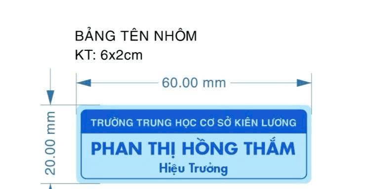 Thiết kế bảng tên giáo viên nam châm mẫu Trường THCS Kiên Lương kích thước 6x2cm